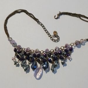 Statement Floral Crystal Bib Necklace in Purple and Light Rose